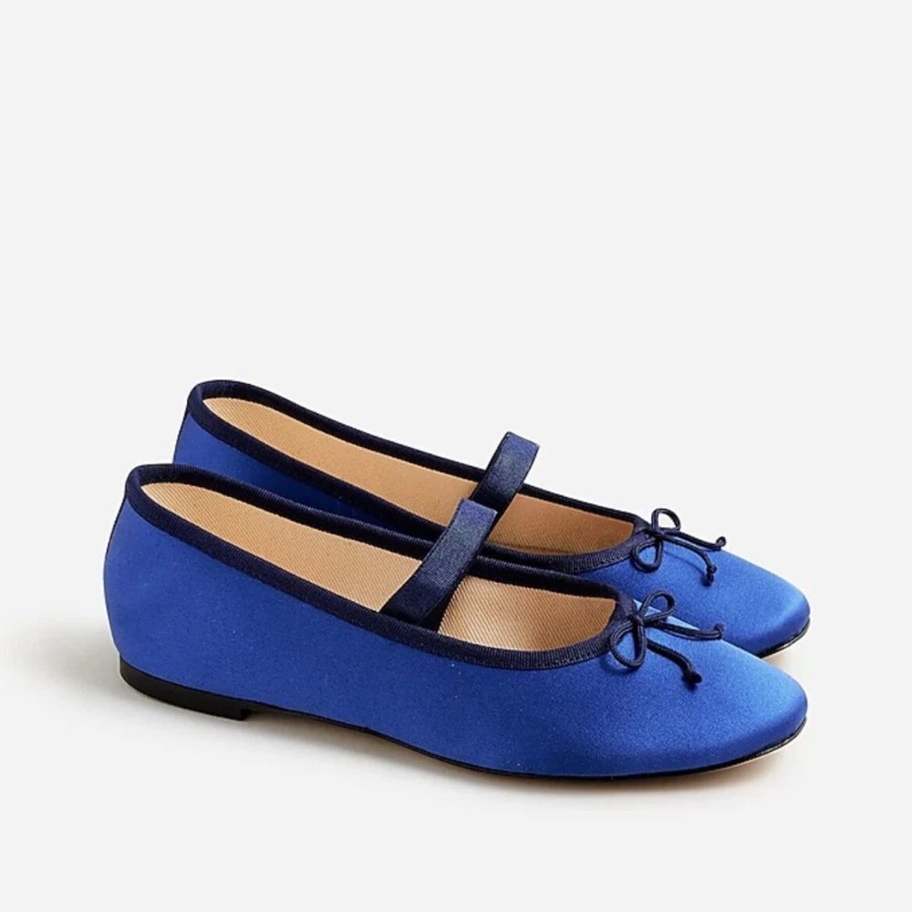 J. Crew Elastic Mary Jane Zoe Ballet Flat in Satin, Dark Evening, size 10.5